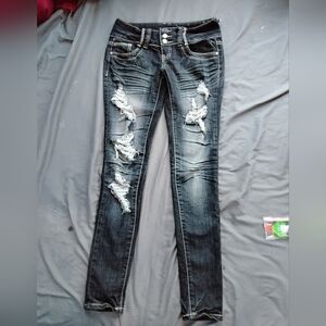 Almost Famous Distressed Dark Wash Denim Skinny Jeans